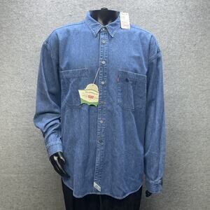 NOS Vtg 90s Levis Red Tab Denim Button Up Shirt Mens XL Cotton Real Indigo